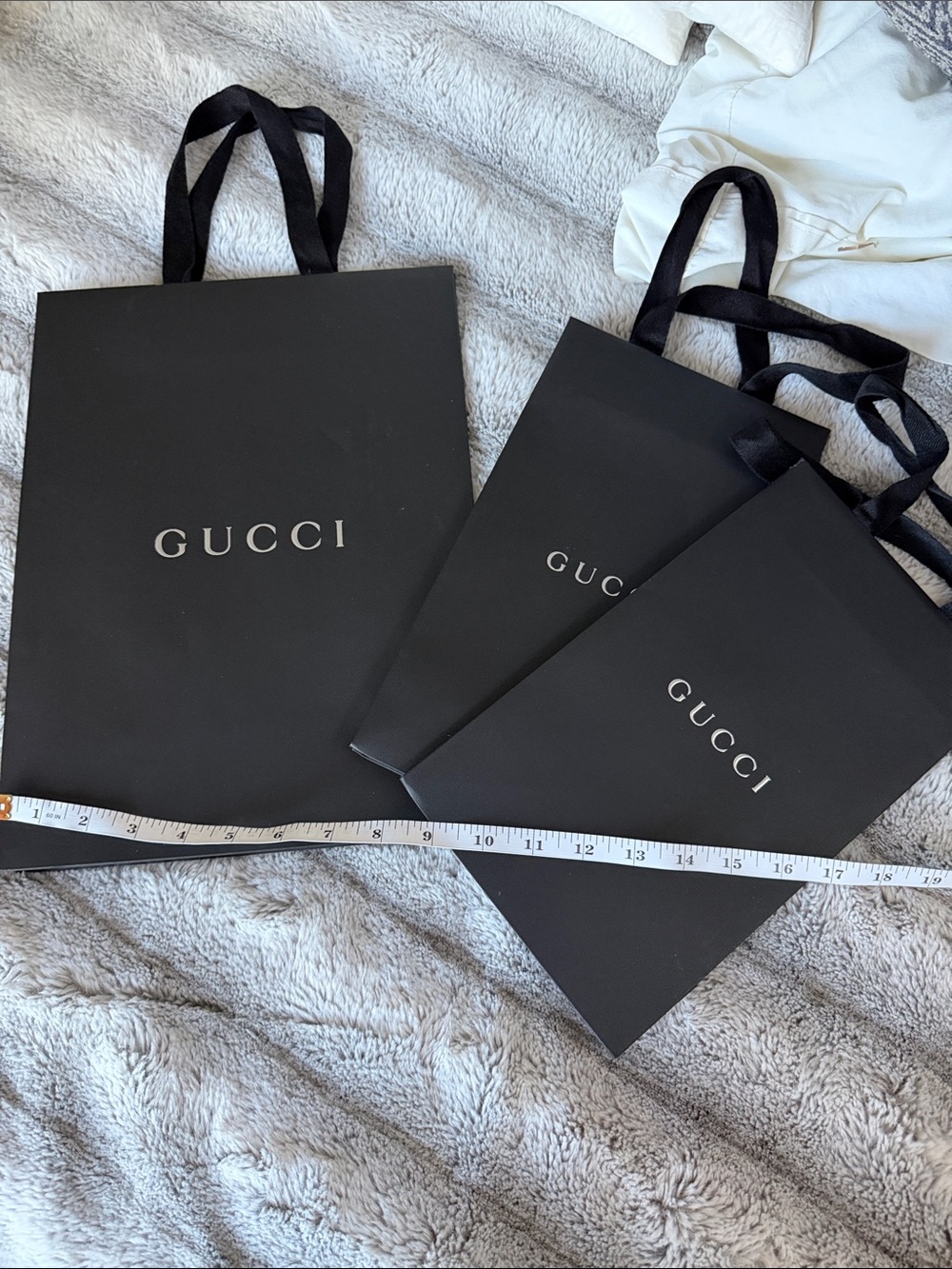 Gucci Black Branded Paper Shopping Bags with Ribbon Handles